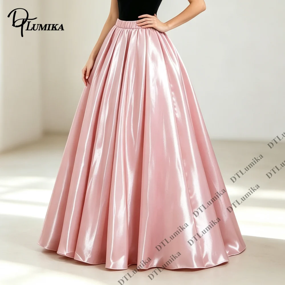 Glossy Satin Elastic Waist Maxi Skirt Women Customized High Waist Flared Long Skirts Wedding Guest Prom Evening Formal Occasion
