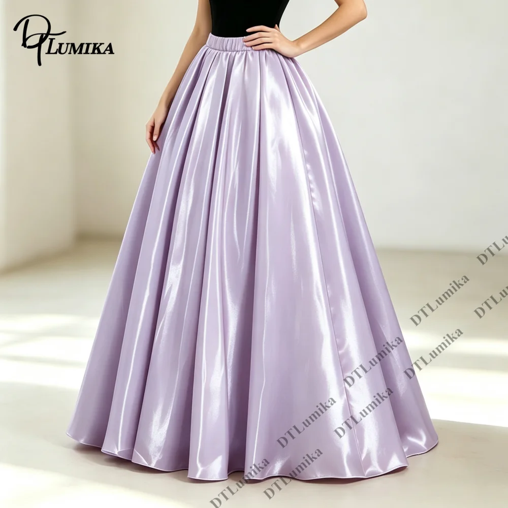 Glossy Satin Elastic Waist Maxi Skirt Women Customized High Waist Flared Long Skirts Wedding Guest Prom Evening Formal Occasion