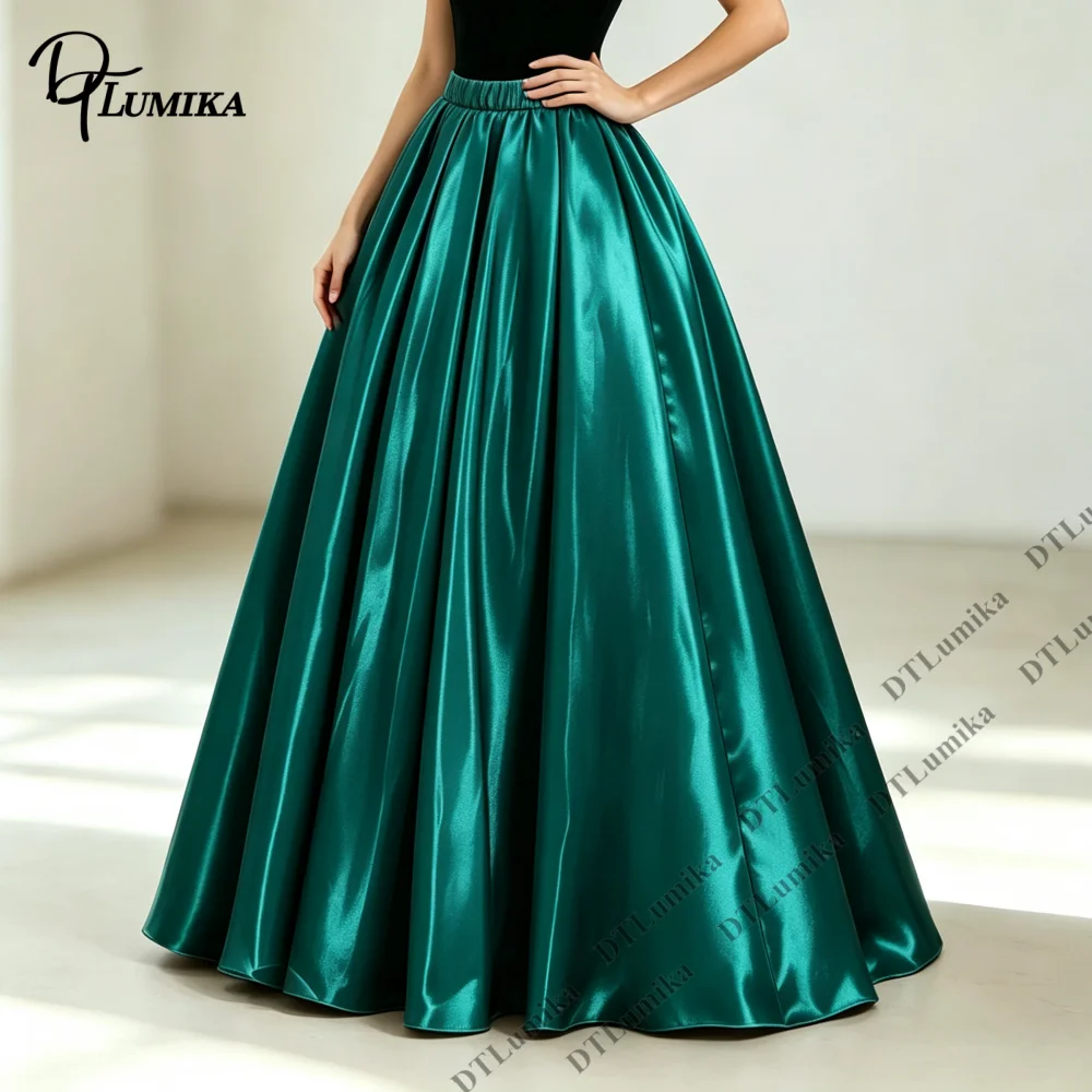 Glossy Satin Elastic Waist Maxi Skirt Women Customized High Waist Flared Long Skirts Wedding Guest Prom Evening Formal Occasion