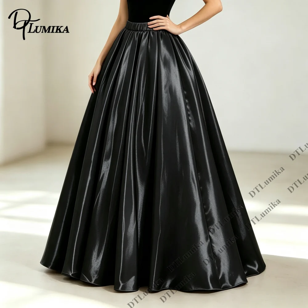 Glossy Satin Elastic Waist Maxi Skirt Women Customized High Waist Flared Long Skirts Wedding Guest Prom Evening Formal Occasion