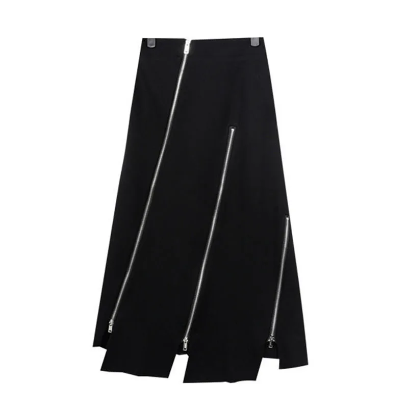 Women High Waist Skirts Harajuku Punk Style Irregular Zipper Skirt Pants for Women Gothic Black Hip Hop Skirts Female Streetwear