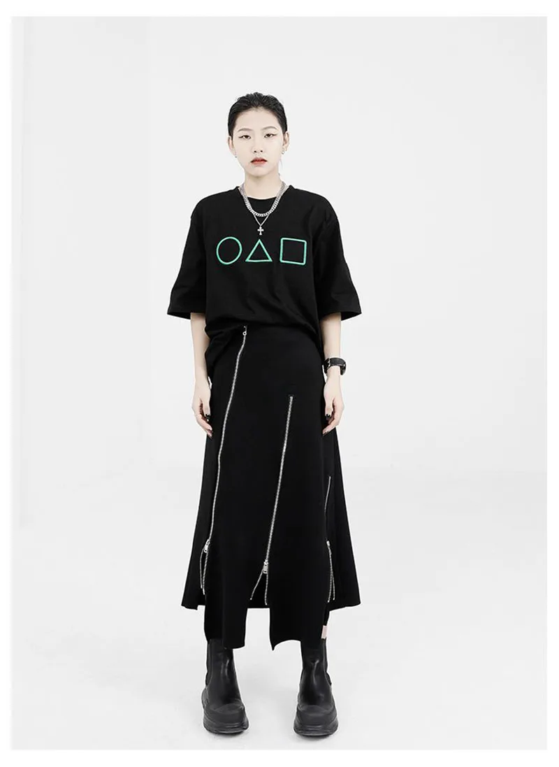 Women High Waist Skirts Harajuku Punk Style Irregular Zipper Skirt Pants for Women Gothic Black Hip Hop Skirts Female Streetwear