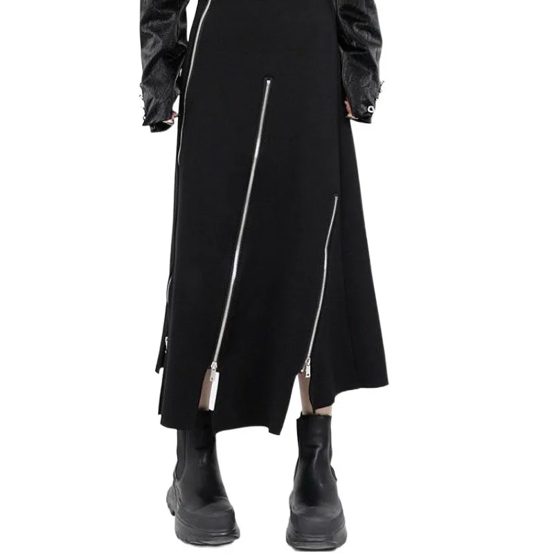 Women High Waist Skirts Harajuku Punk Style Irregular Zipper Skirt Pants for Women Gothic Black Hip Hop Skirts Female Streetwear