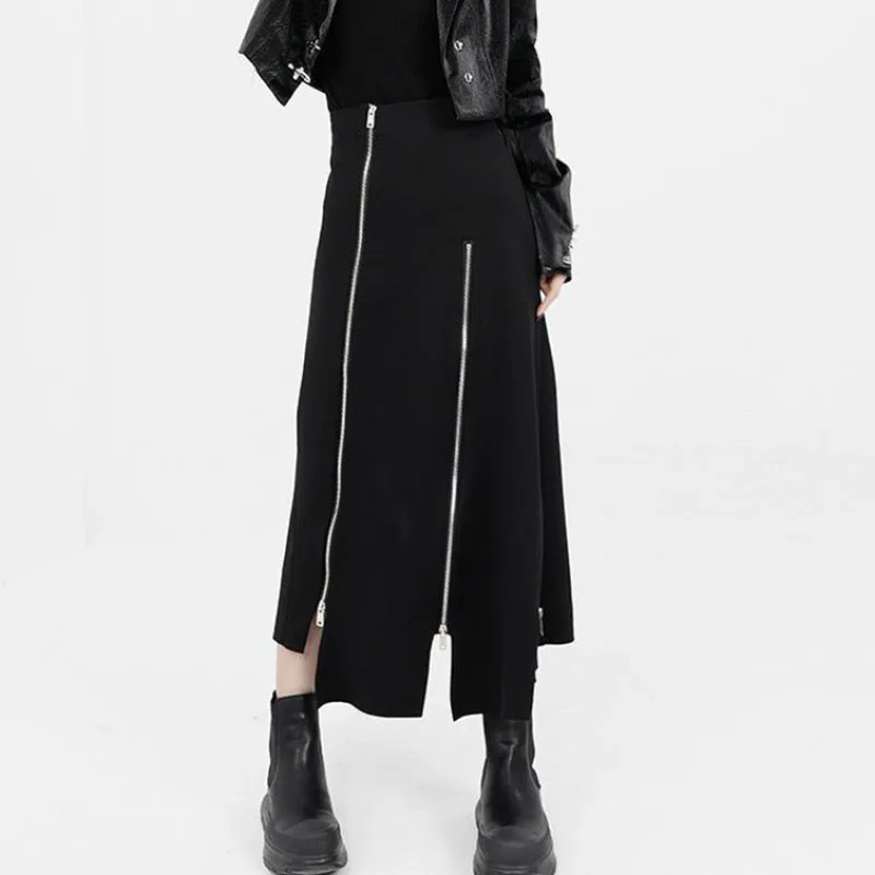 Women High Waist Skirts Harajuku Punk Style Irregular Zipper Skirt Pants for Women Gothic Black Hip Hop Skirts Female Streetwear