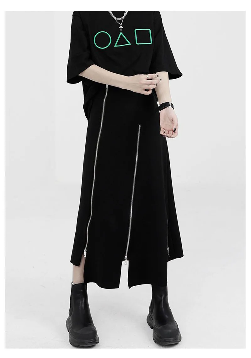 Women High Waist Skirts Harajuku Punk Style Irregular Zipper Skirt Pants for Women Gothic Black Hip Hop Skirts Female Streetwear