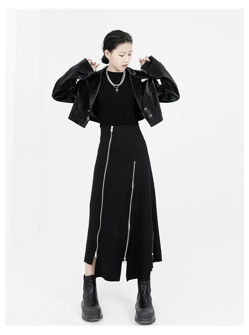 Women High Waist Skirts Harajuku Punk Style Irregular Zipper Skirt Pants for Women Gothic Black Hip Hop Skirts Female Streetwear