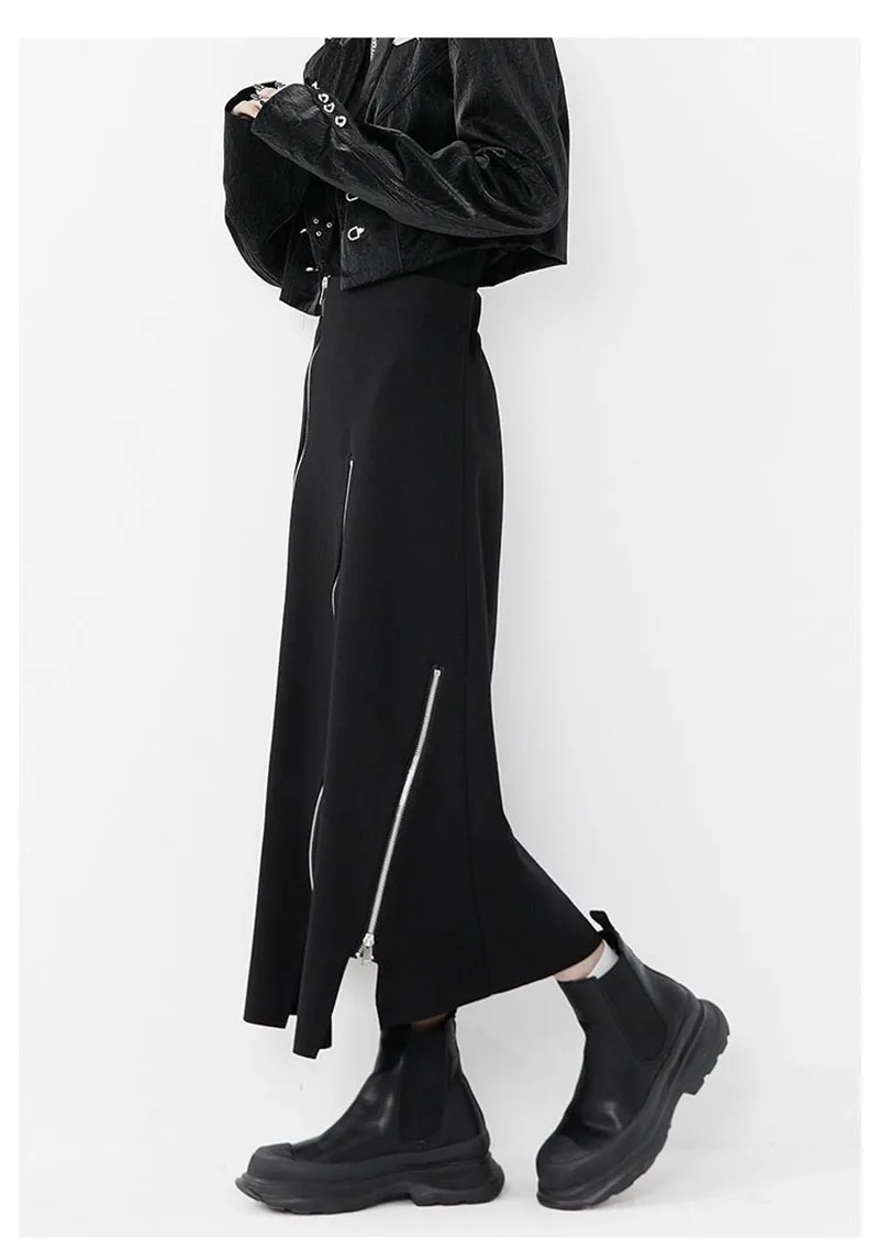Women High Waist Skirts Harajuku Punk Style Irregular Zipper Skirt Pants for Women Gothic Black Hip Hop Skirts Female Streetwear