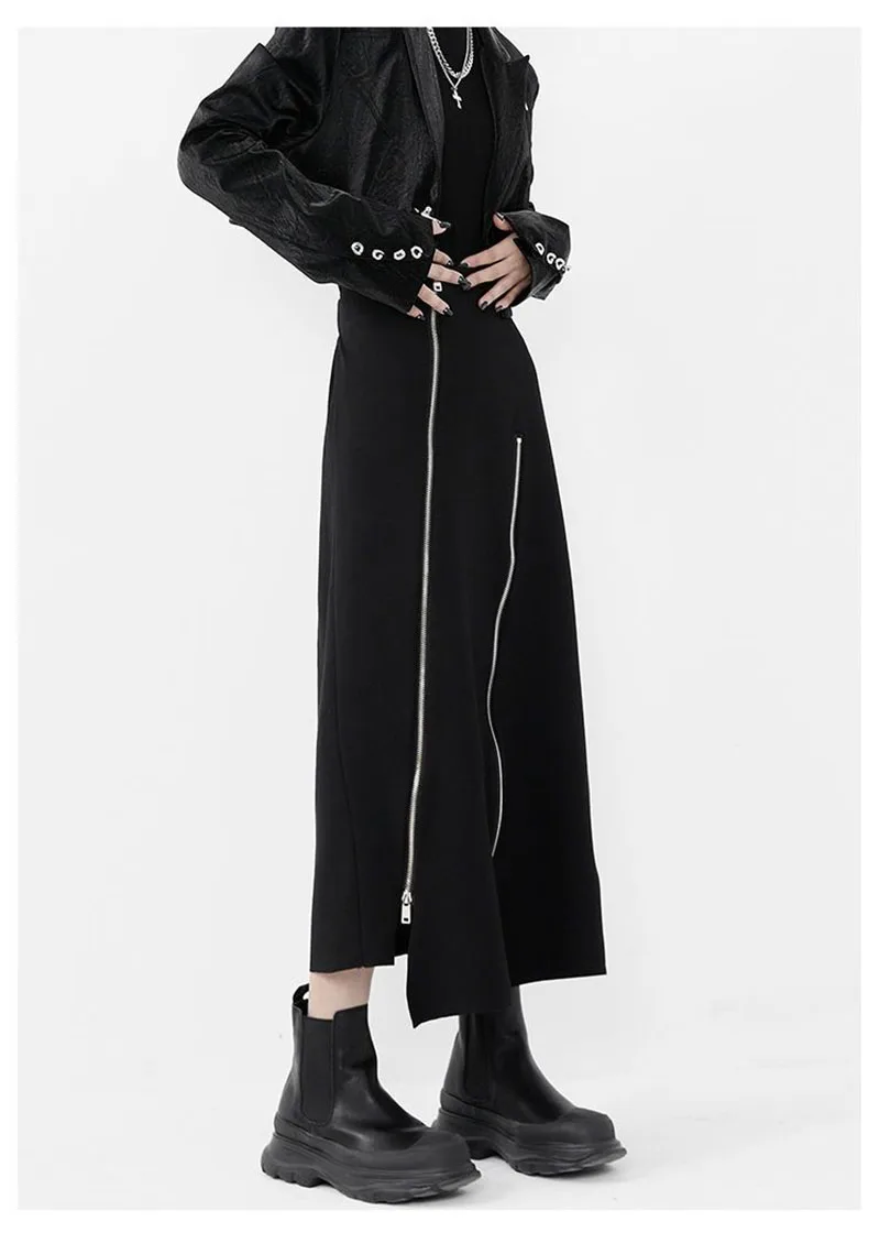 Women High Waist Skirts Harajuku Punk Style Irregular Zipper Skirt Pants for Women Gothic Black Hip Hop Skirts Female Streetwear
