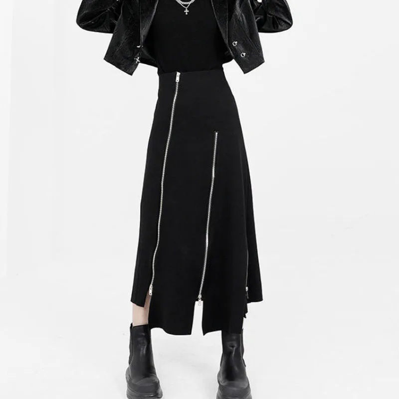 Women High Waist Skirts Harajuku Punk Style Irregular Zipper Skirt Pants for Women Gothic Black Hip Hop Skirts Female Streetwear