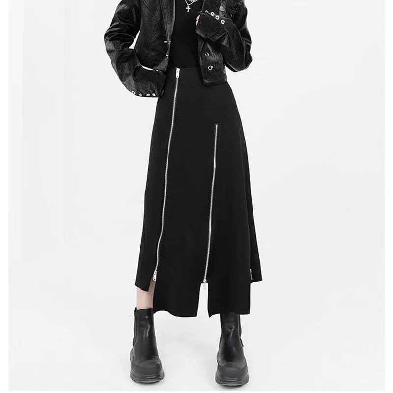 Women High Waist Skirts Harajuku Punk Style Irregular Zipper Skirt Pants for Women Gothic Black Hip Hop Skirts Female Streetwear