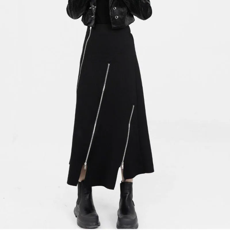 Women High Waist Skirts Harajuku Punk Style Irregular Zipper Skirt Pants for Women Gothic Black Hip Hop Skirts Female Streetwear