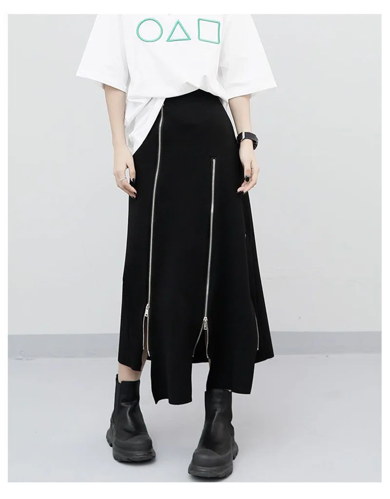 Women High Waist Skirts Harajuku Punk Style Irregular Zipper Skirt Pants for Women Gothic Black Hip Hop Skirts Female Streetwear