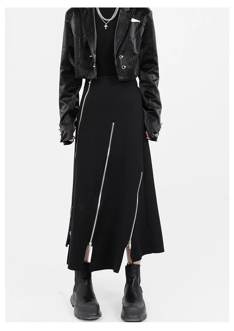 Women High Waist Skirts Harajuku Punk Style Irregular Zipper Skirt Pants for Women Gothic Black Hip Hop Skirts Female Streetwear