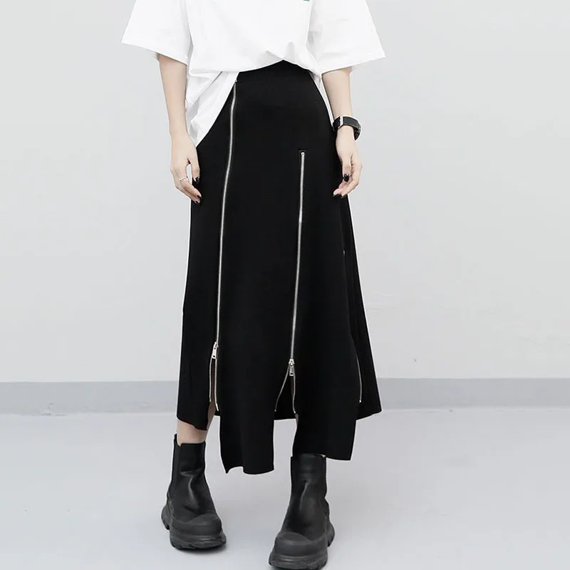 Women High Waist Skirts Harajuku Punk Style Irregular Zipper Skirt Pants for Women Gothic Black Hip Hop Skirts Female Streetwear