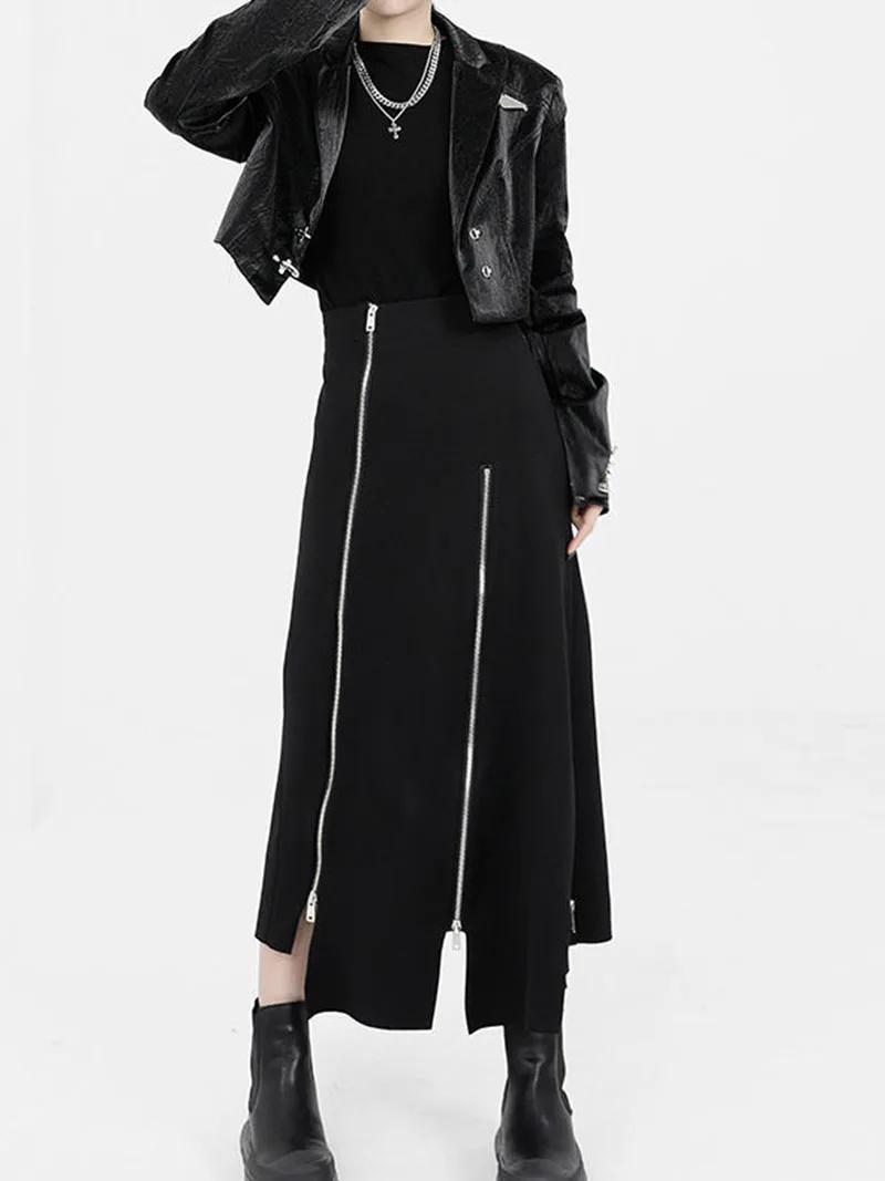 Women High Waist Skirts Harajuku Punk Style Irregular Zipper Skirt Pants for Women Gothic Black Hip Hop Skirts Female Streetwear