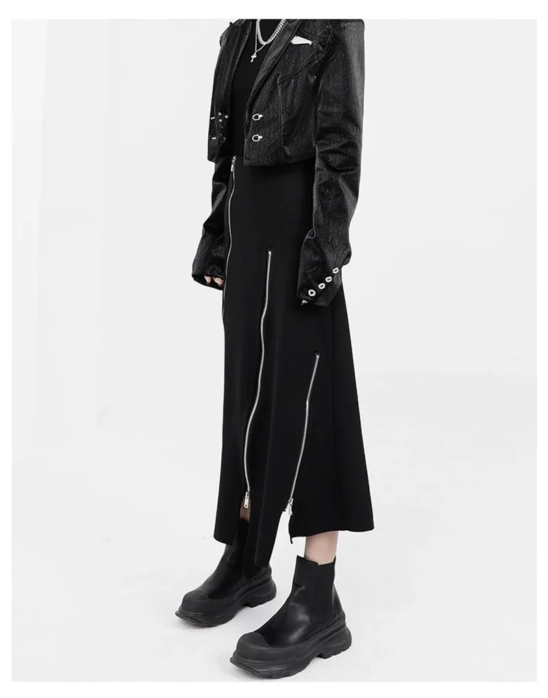 Women High Waist Skirts Harajuku Punk Style Irregular Zipper Skirt Pants for Women Gothic Black Hip Hop Skirts Female Streetwear