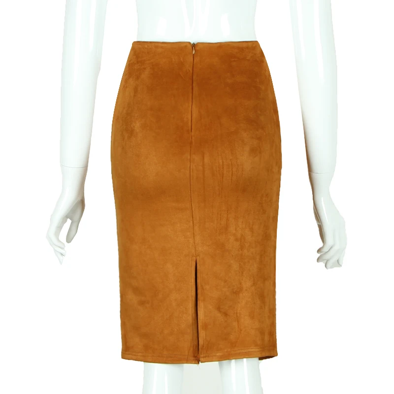 Fashion Empire Skirts 2024 Spring Faux Suede Pencil Skirt High Waist Bodycon Split Thick Stretchy Skirts