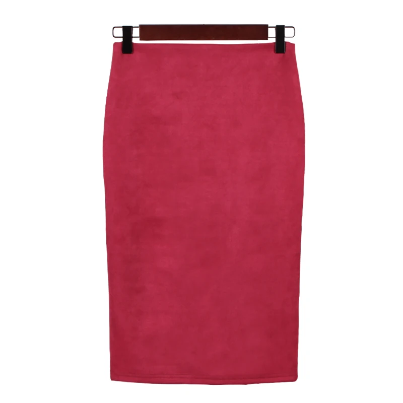 Fashion Empire Skirts 2024 Spring Faux Suede Pencil Skirt High Waist Bodycon Split Thick Stretchy Skirts