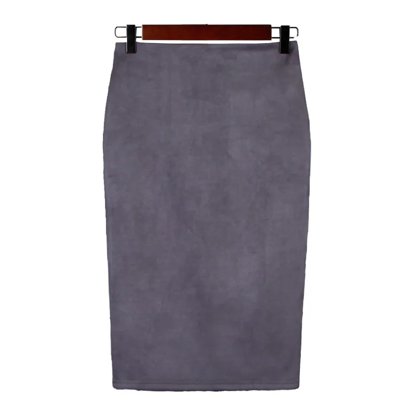 Fashion Empire Skirts 2024 Spring Faux Suede Pencil Skirt High Waist Bodycon Split Thick Stretchy Skirts