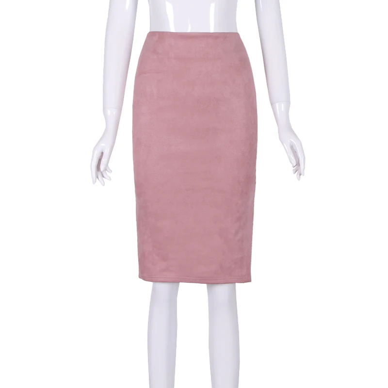 Fashion Empire Skirts 2024 Spring Faux Suede Pencil Skirt High Waist Bodycon Split Thick Stretchy Skirts