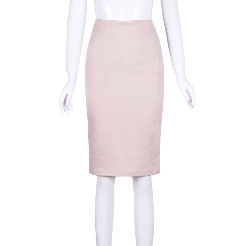 Fashion Empire Skirts 2024 Spring Faux Suede Pencil Skirt High Waist Bodycon Split Thick Stretchy Skirts