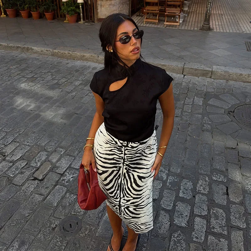 Zebra Striped Printing Midi Skirts Women High Waist Straight Skirt Female 2026 Autumn New Chic Fashion Casual Street Lady Outfit