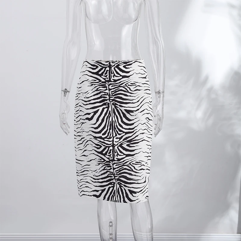 Zebra Striped Printing Midi Skirts Women High Waist Straight Skirt Female 2026 Autumn New Chic Fashion Casual Street Lady Outfit