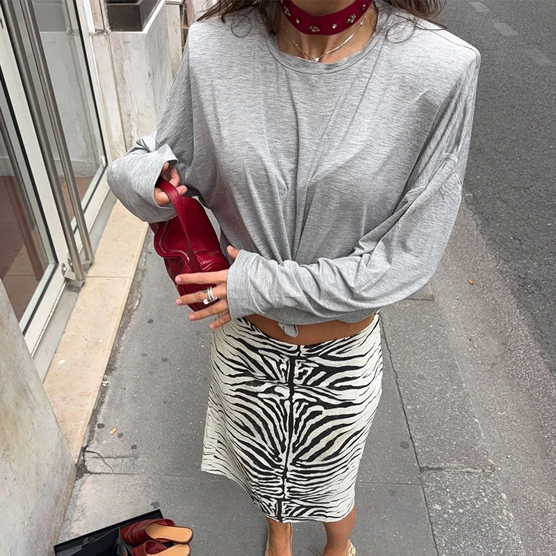 Zebra Striped Printing Midi Skirts Women High Waist Straight Skirt Female 2026 Autumn New Chic Fashion Casual Street Lady Outfit