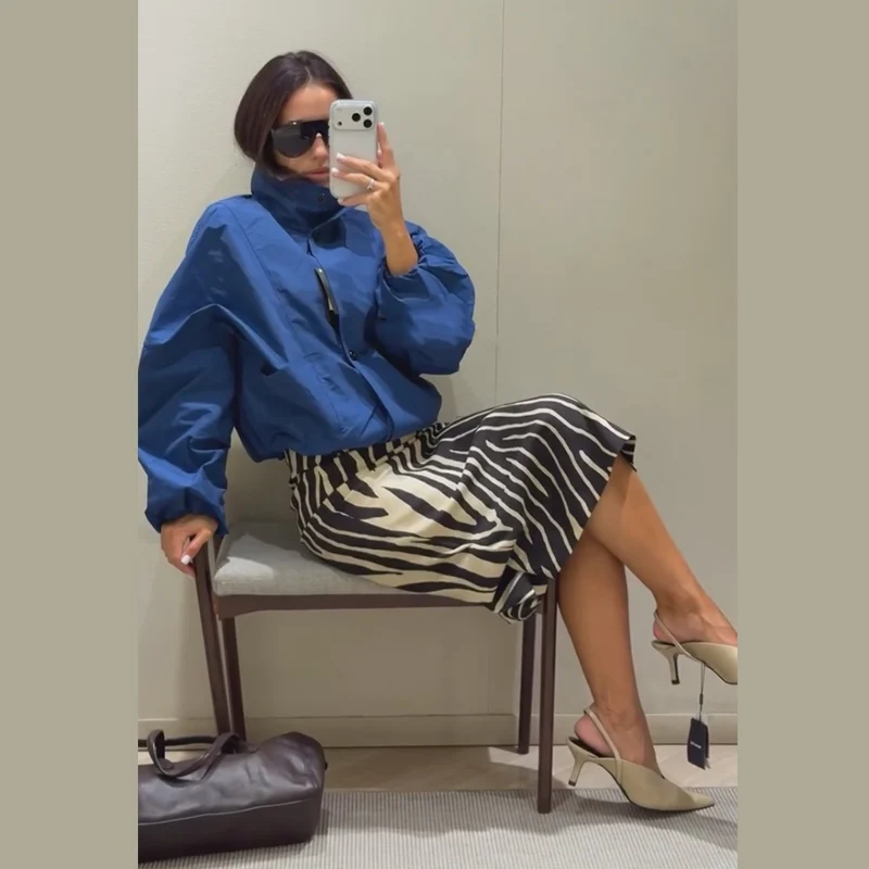 Zebra Striped Printing Midi Skirts Women High Waist Straight Skirt Female 2026 Autumn New Chic Fashion Casual Street Lady Outfit