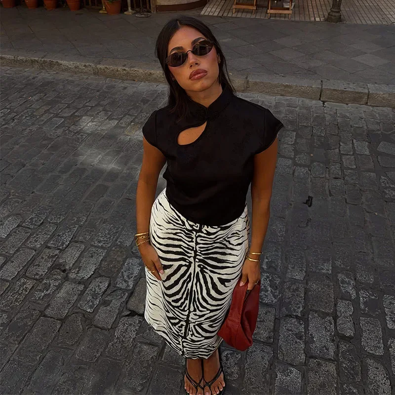 Zebra Striped Printing Midi Skirts Women High Waist Straight Skirt Female 2026 Autumn New Chic Fashion Casual Street Lady Outfit