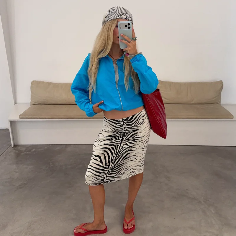 Zebra Striped Printing Midi Skirts Women High Waist Straight Skirt Female 2026 Autumn New Chic Fashion Casual Street Lady Outfit