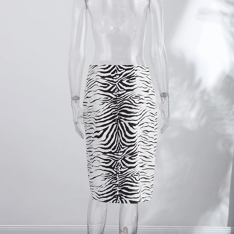 Zebra Striped Printing Midi Skirts Women High Waist Straight Skirt Female 2026 Autumn New Chic Fashion Casual Street Lady Outfit