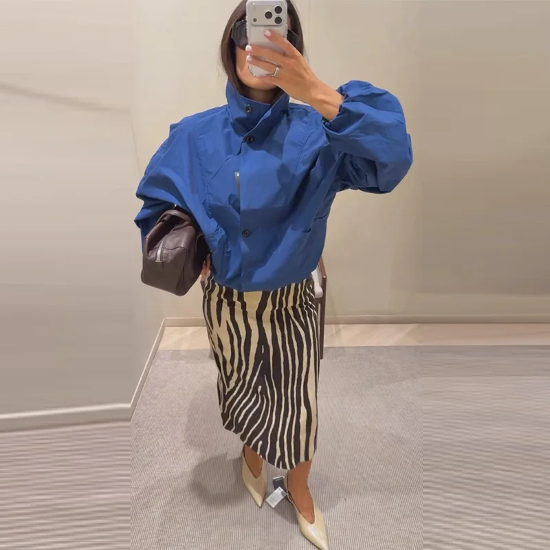 Zebra Striped Printing Midi Skirts Women High Waist Straight Skirt Female 2026 Autumn New Chic Fashion Casual Street Lady Outfit