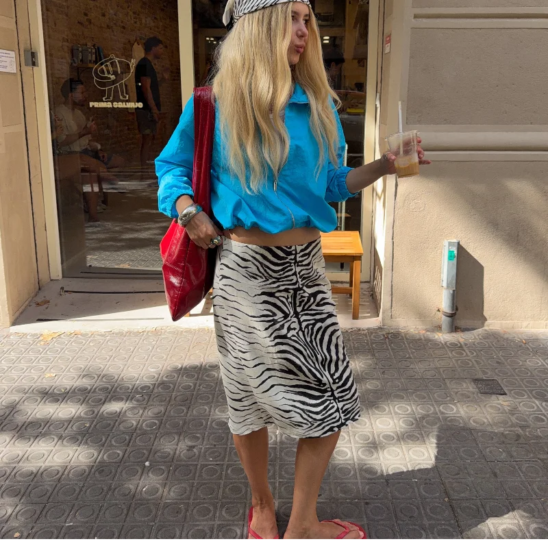 Zebra Striped Printing Midi Skirts Women High Waist Straight Skirt Female 2026 Autumn New Chic Fashion Casual Street Lady Outfit