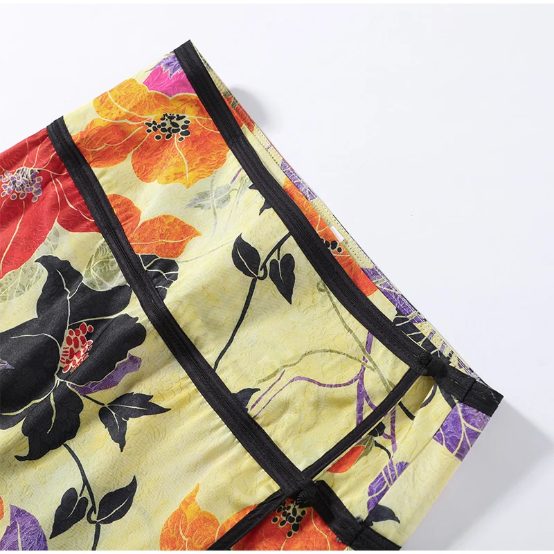 Retro Floral Print Midi Skirt For Women High Waist Wrap Side Button Straight A‑Line Casual Long Skirt Autumn Daily Bottoms 2026