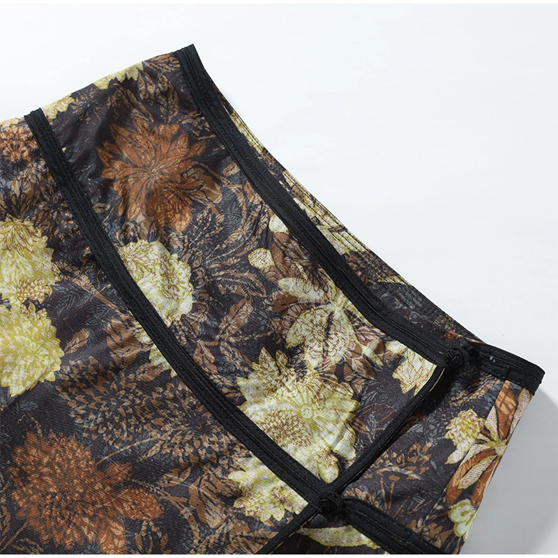 Retro Floral Print Midi Skirt For Women High Waist Wrap Side Button Straight A‑Line Casual Long Skirt Autumn Daily Bottoms 2026