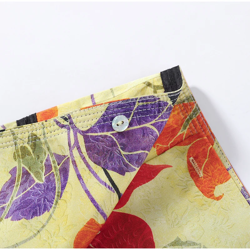 Retro Floral Print Midi Skirt For Women High Waist Wrap Side Button Straight A‑Line Casual Long Skirt Autumn Daily Bottoms 2026