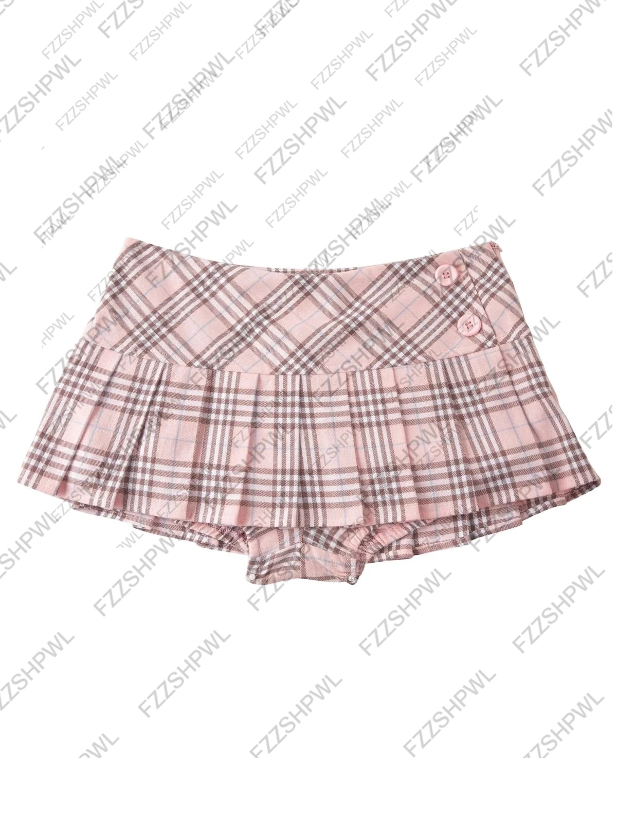 Y2K Aesthetic Sweet Cool Pink Plaid Pleated Fit Skort Women Button Detail Mini Skirt with Summer Retro Coquette Pleated Bottoms