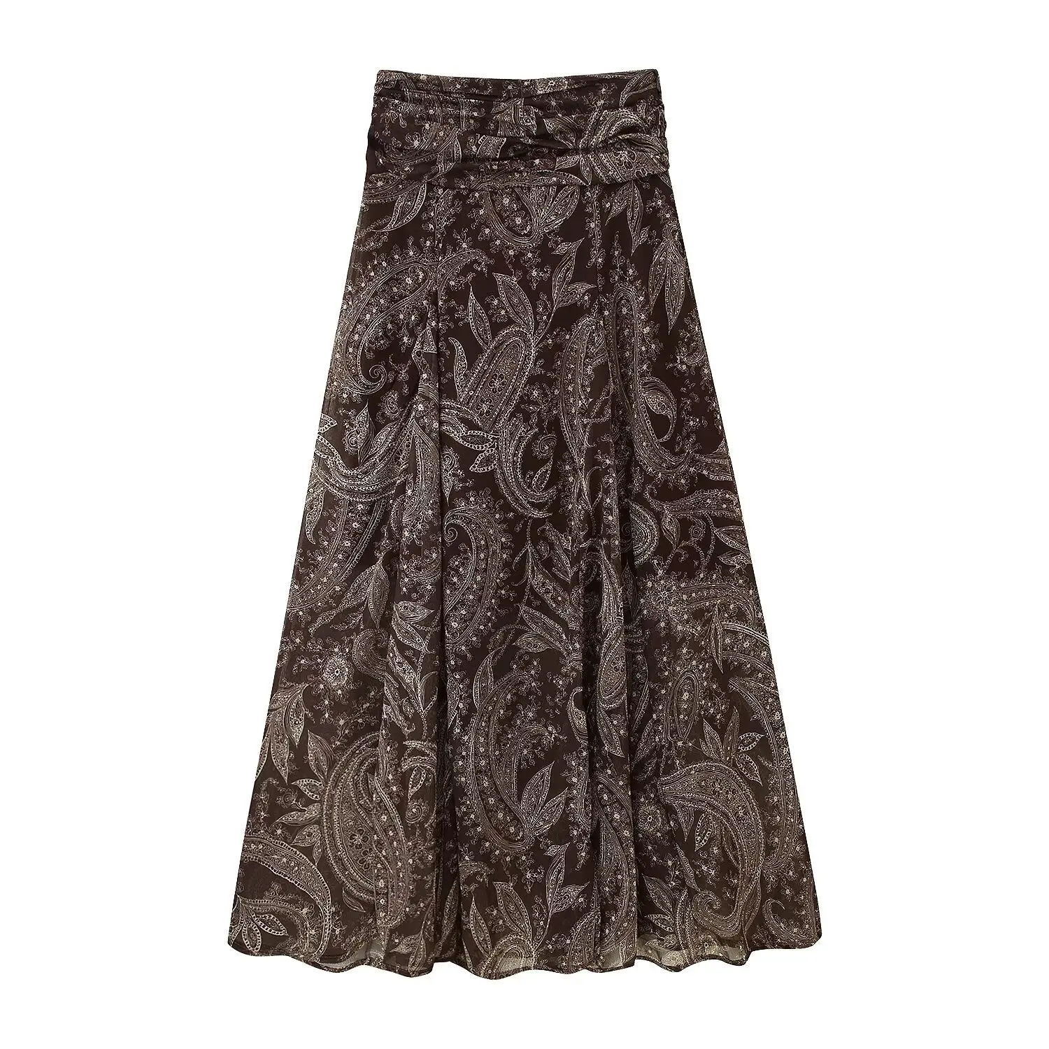 Ruffles Pleated Long Skirts For Women Fashion 2025 New Vintage Printed Midi Skirt High Street Casual Chic Party Skirts