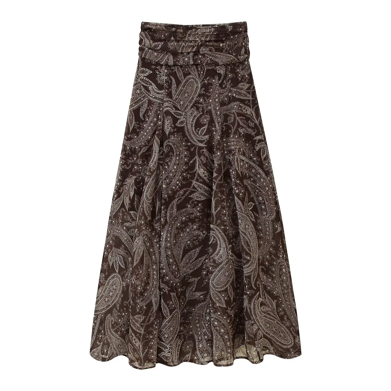 Ruffles Pleated Long Skirts For Women Fashion 2025 New Vintage Printed Midi Skirt High Street Casual Chic Party Skirts