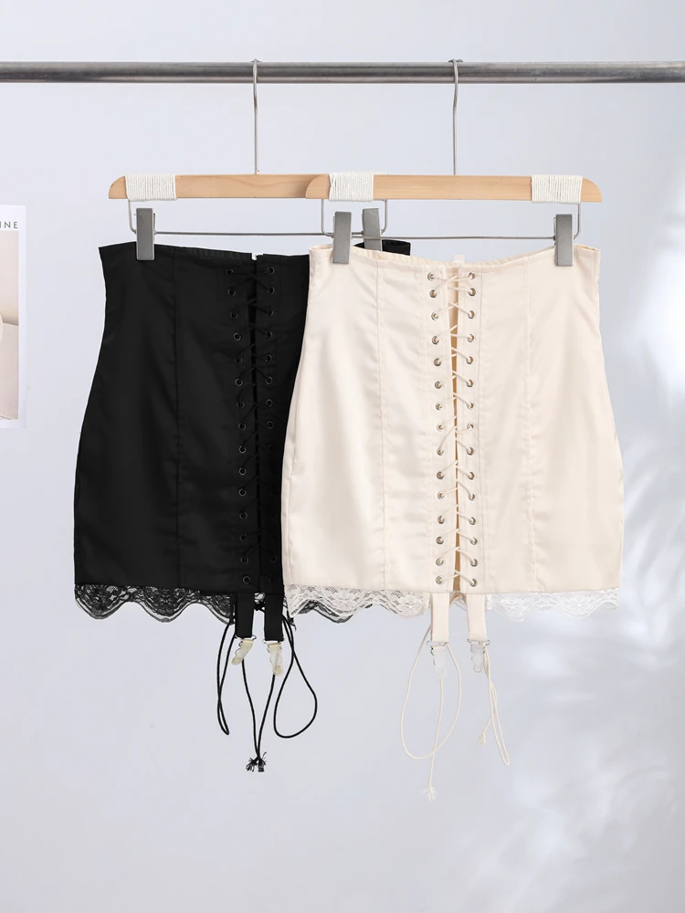 Lace Patchwork Bandage Women's Skirt Sexy High Waist Hip Package Female Mini Skirts 2026 Summer Autumn All-match Lady Streetwear