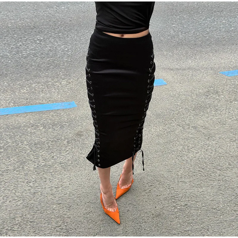 Lace Patchwork Bandage Women's Skirt Sexy High Waist Hip Package Female Mini Skirts 2026 Summer Autumn All-match Lady Streetwear
