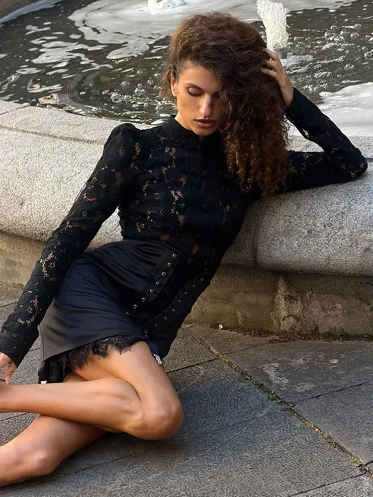 Lace Patchwork Bandage Women's Skirt Sexy High Waist Hip Package Female Mini Skirts 2026 Summer Autumn All-match Lady Streetwear
