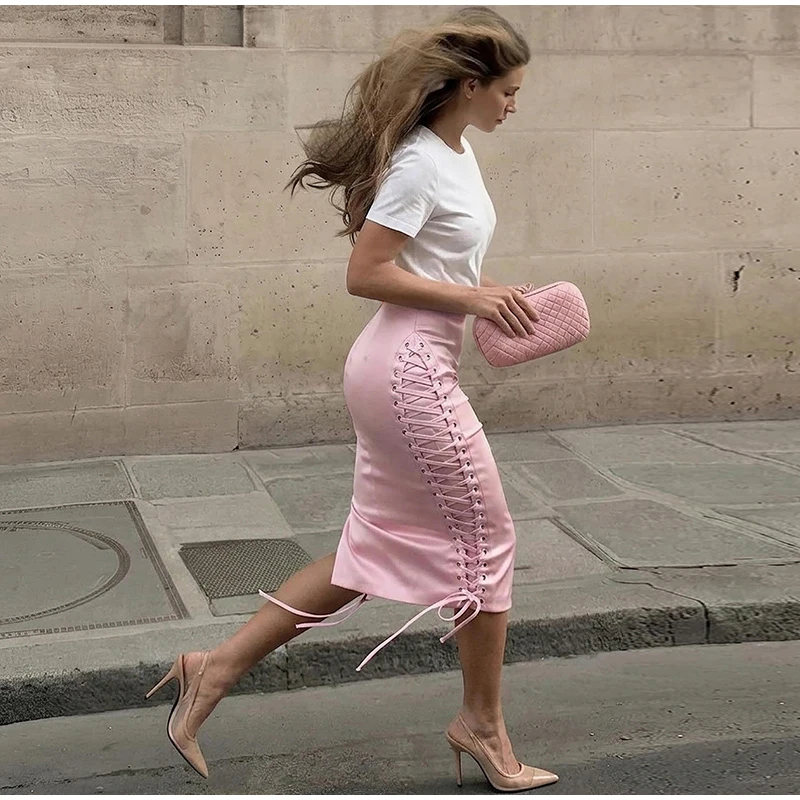 Lace Patchwork Bandage Women's Skirt Sexy High Waist Hip Package Female Mini Skirts 2026 Summer Autumn All-match Lady Streetwear