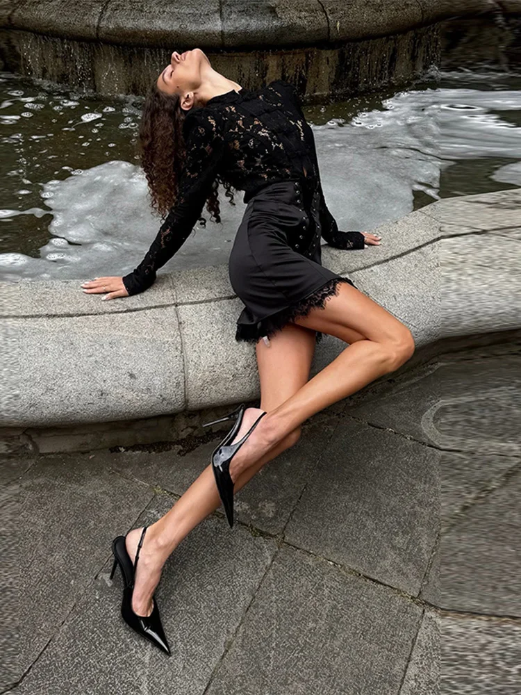 Lace Patchwork Bandage Women's Skirt Sexy High Waist Hip Package Female Mini Skirts 2026 Summer Autumn All-match Lady Streetwear