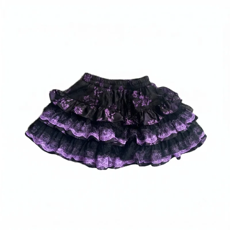 Japanese Style Gothic Plaid Mini Skirt Women Y2K Harajuku Lace Punk Ball Gown Kawaii Cake Skirts Hot Girl Party Fashion Skirt
