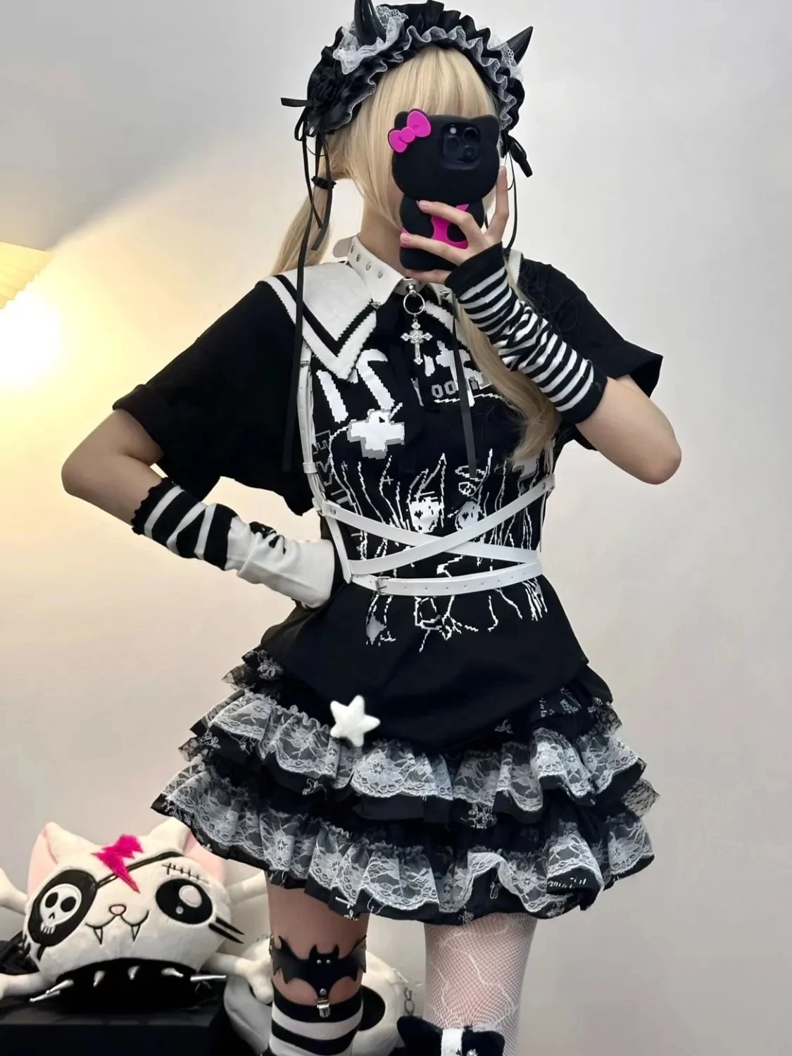 Japanese Style Gothic Plaid Mini Skirt Women Y2K Harajuku Lace Punk Ball Gown Kawaii Cake Skirts Hot Girl Party Fashion Skirt