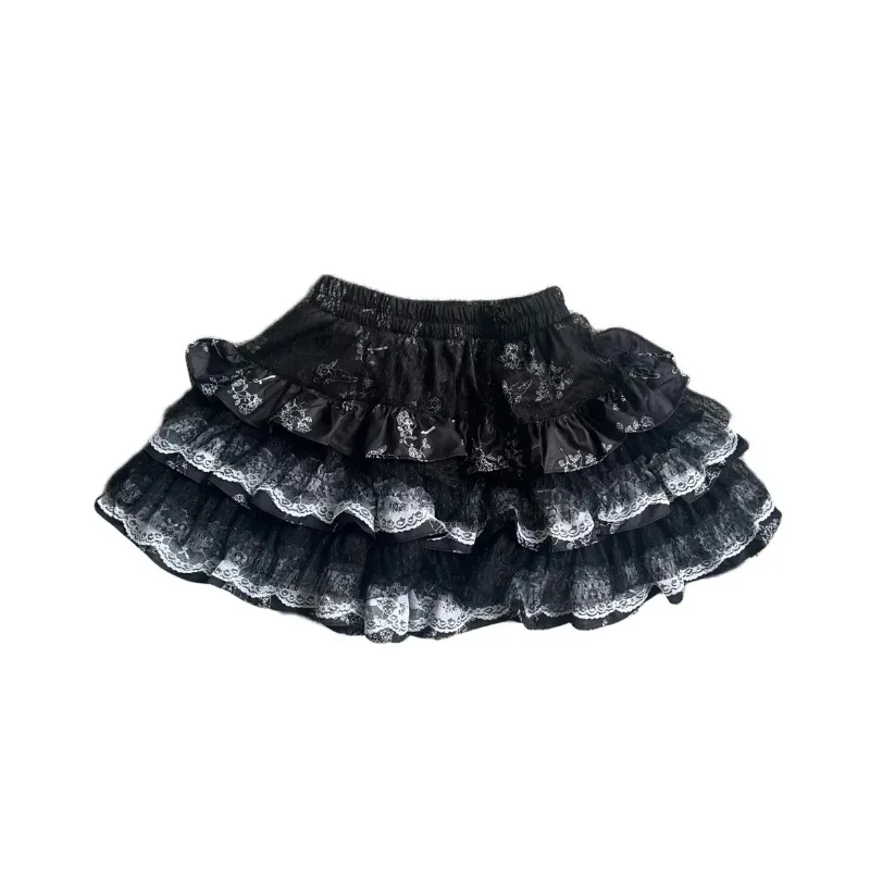 Japanese Style Gothic Plaid Mini Skirt Women Y2K Harajuku Lace Punk Ball Gown Kawaii Cake Skirts Hot Girl Party Fashion Skirt