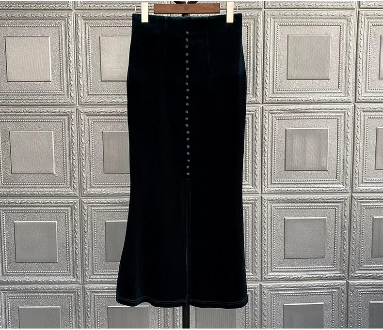 Retro High Waisted Black Velvet Skirt for Women Autumn Winter Fishtail Skirts Harajuku Vintage Юбки Юбка Jupe
