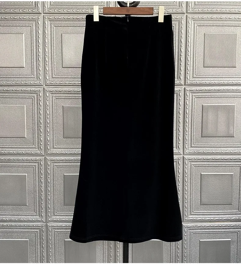 Retro High Waisted Black Velvet Skirt for Women Autumn Winter Fishtail Skirts Harajuku Vintage Юбки Юбка Jupe